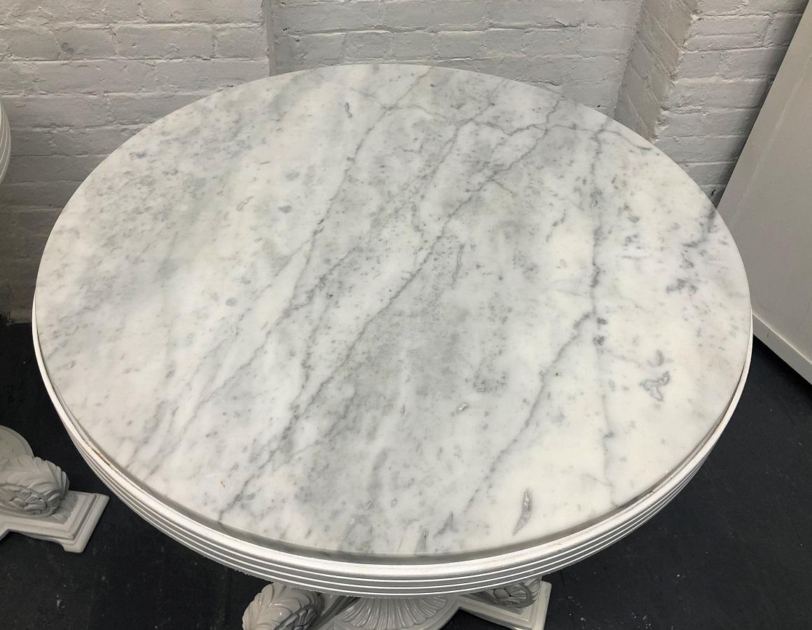 Wood Pair of Art Deco Carrara Marble-Top Tables For Sale