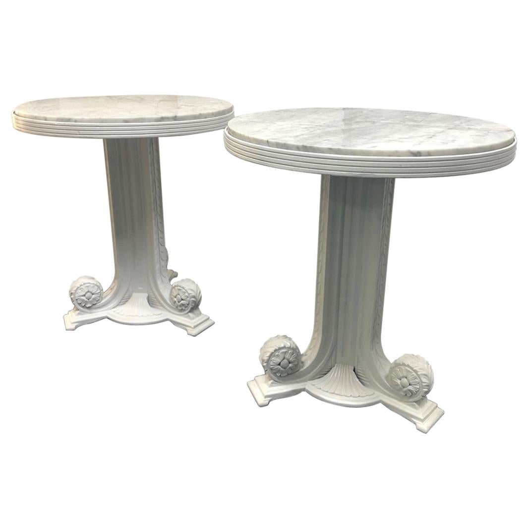 Pair of Art Deco Carrara Marble-Top Tables For Sale