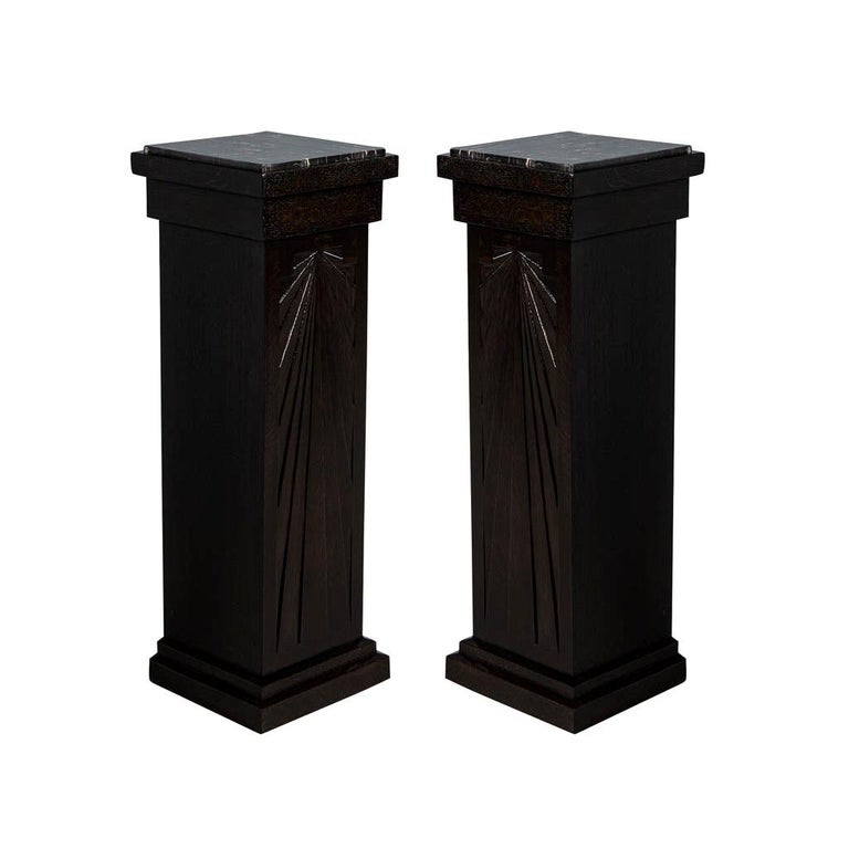Pair of Art Deco Carved Column Pedestal Stands For Sale at 1stDibs