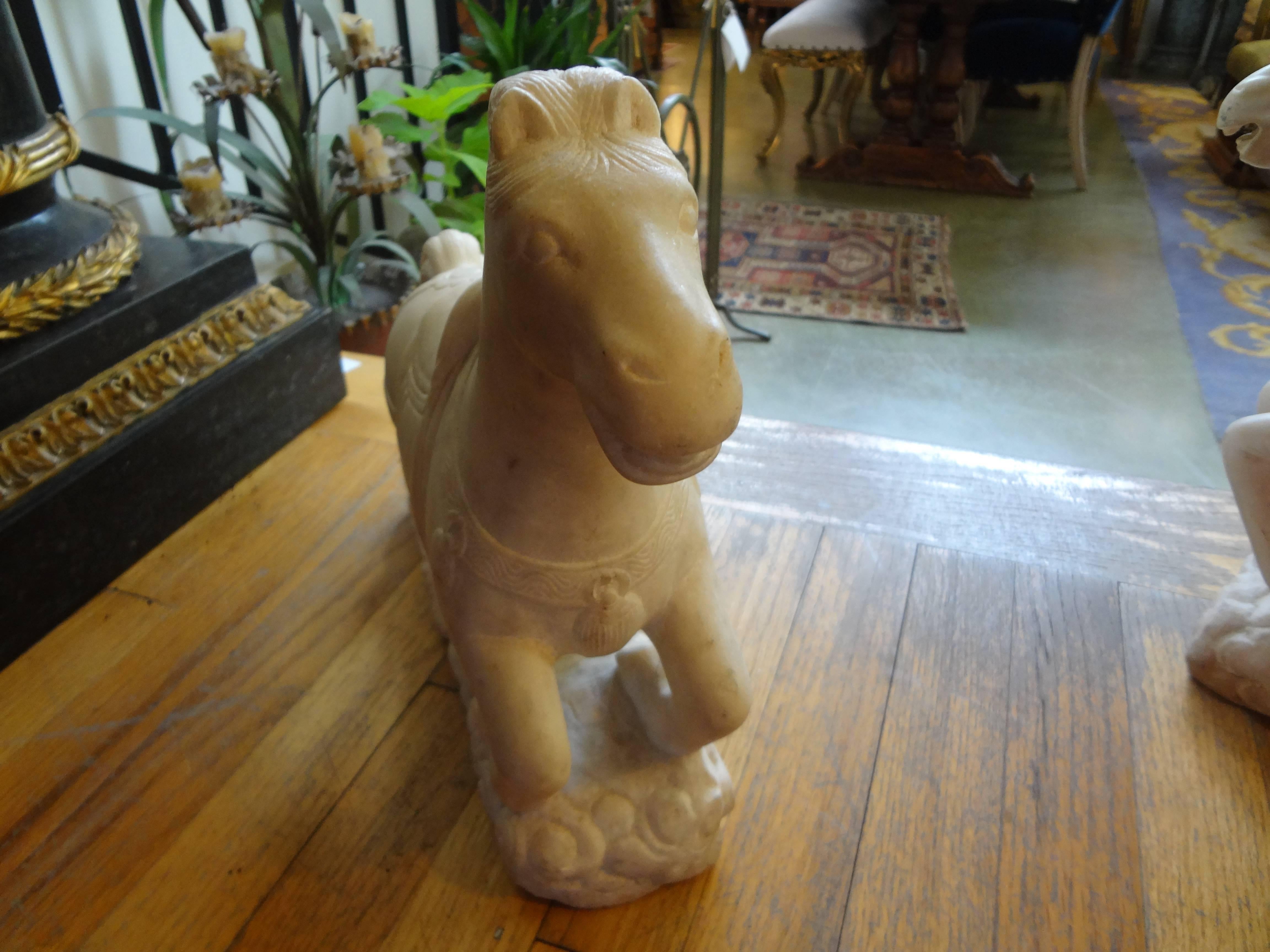Pair of Art Deco Carved Marble Horse Sculptures 4