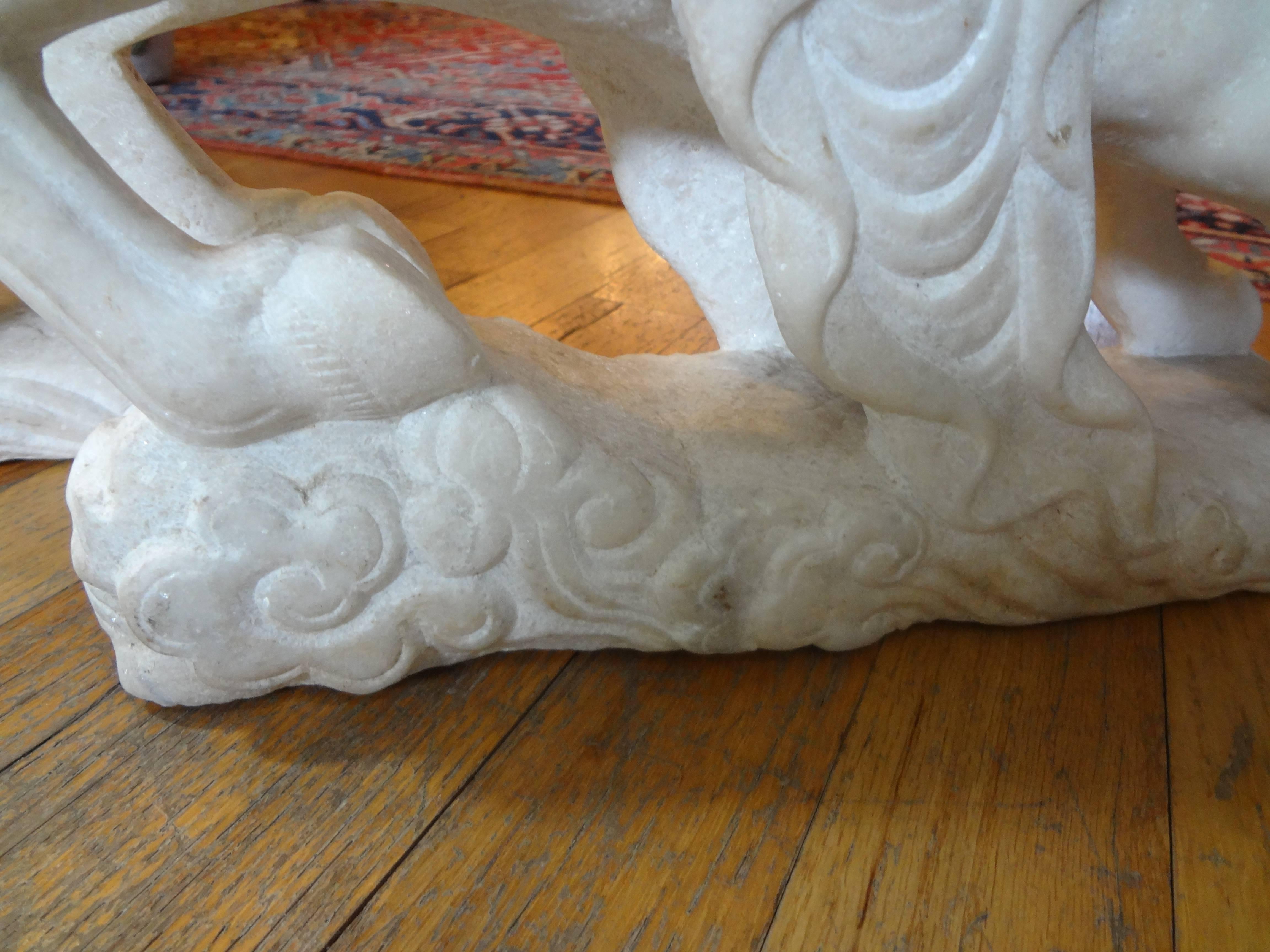 Pair of Art Deco Carved Marble Horse Sculptures 6