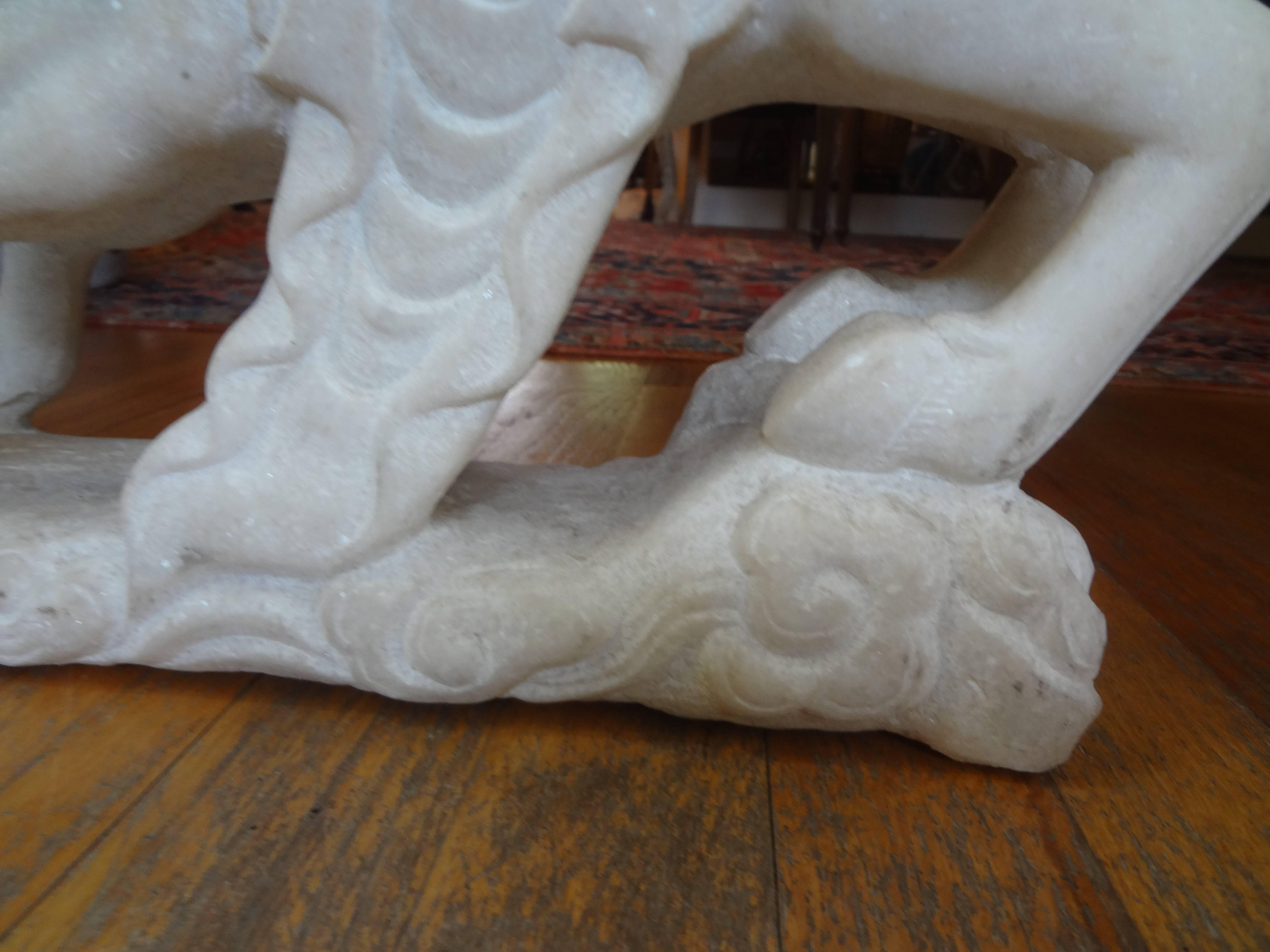 Early 20th Century Pair of Art Deco Carved Marble Horse Sculptures