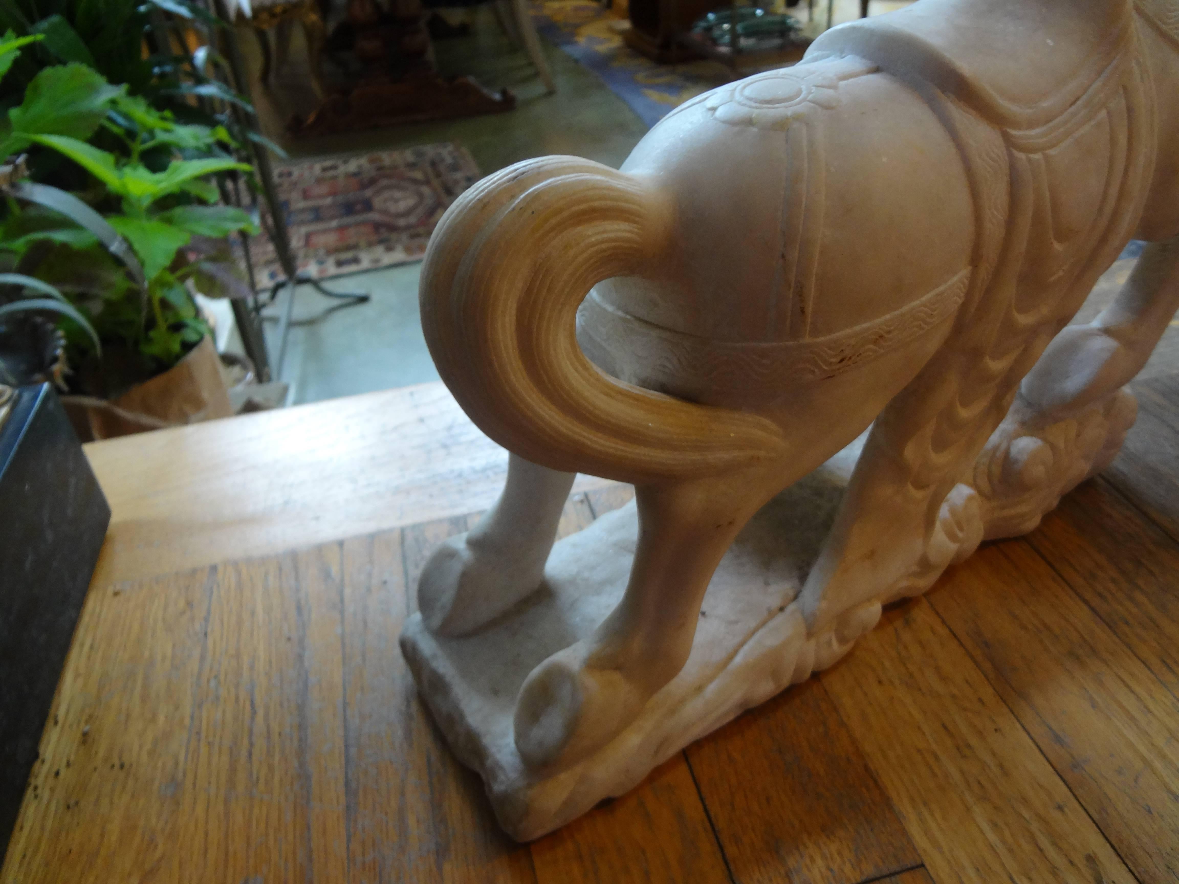 Pair of Art Deco Carved Marble Horse Sculptures 1