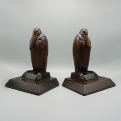 Pair of Art Deco Carved Wood Marabou Stork Bookends Circa 1920