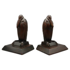 Pair of Art Deco Carved Wood Marabou Stork Bookends Circa 1920 Pair of Art Deco Carved Wood Marabou Stork Bookends Circa 1920