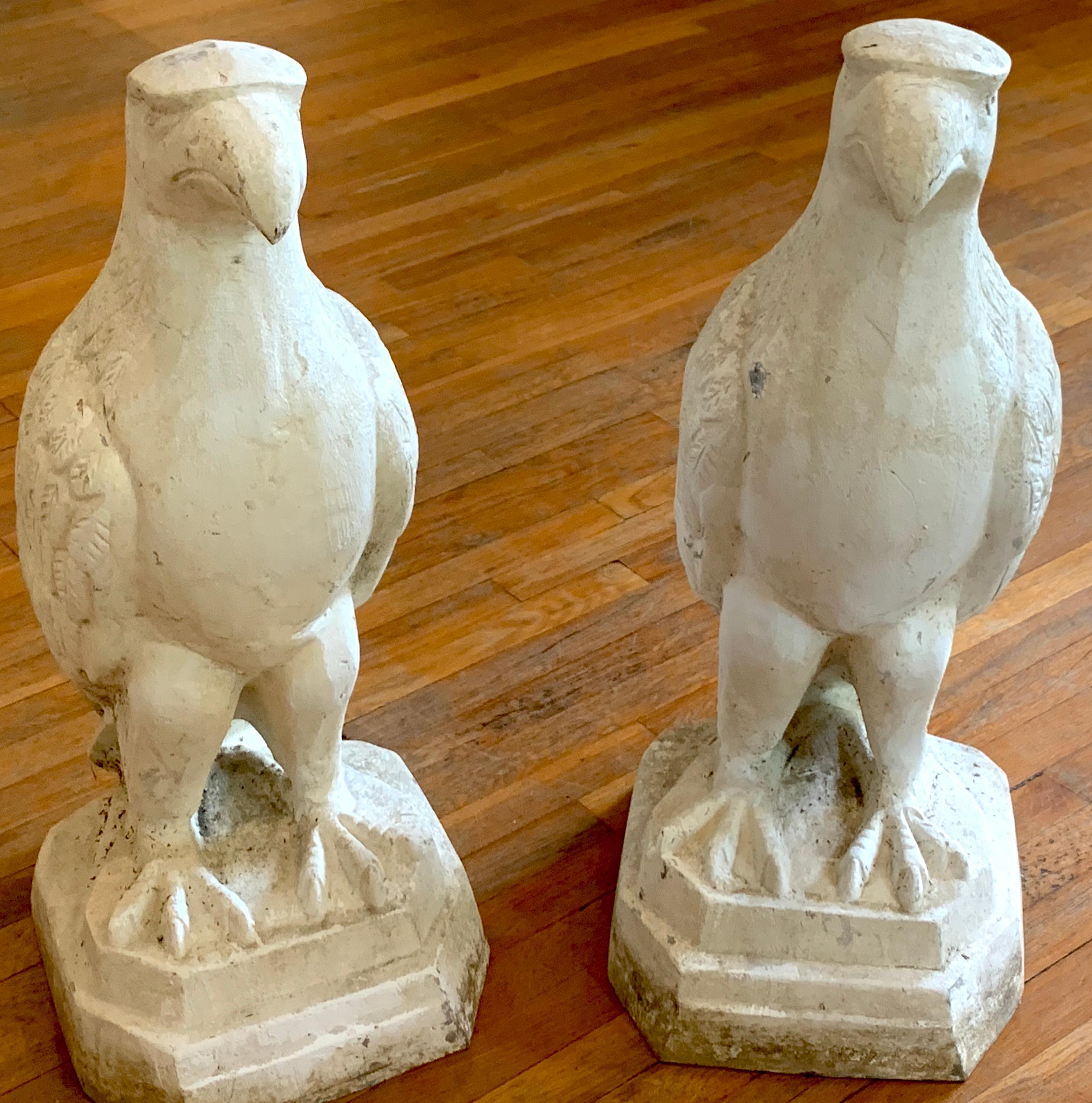 American Pair of Art Deco Cast Aluminum Seated Garden Eagles For Sale