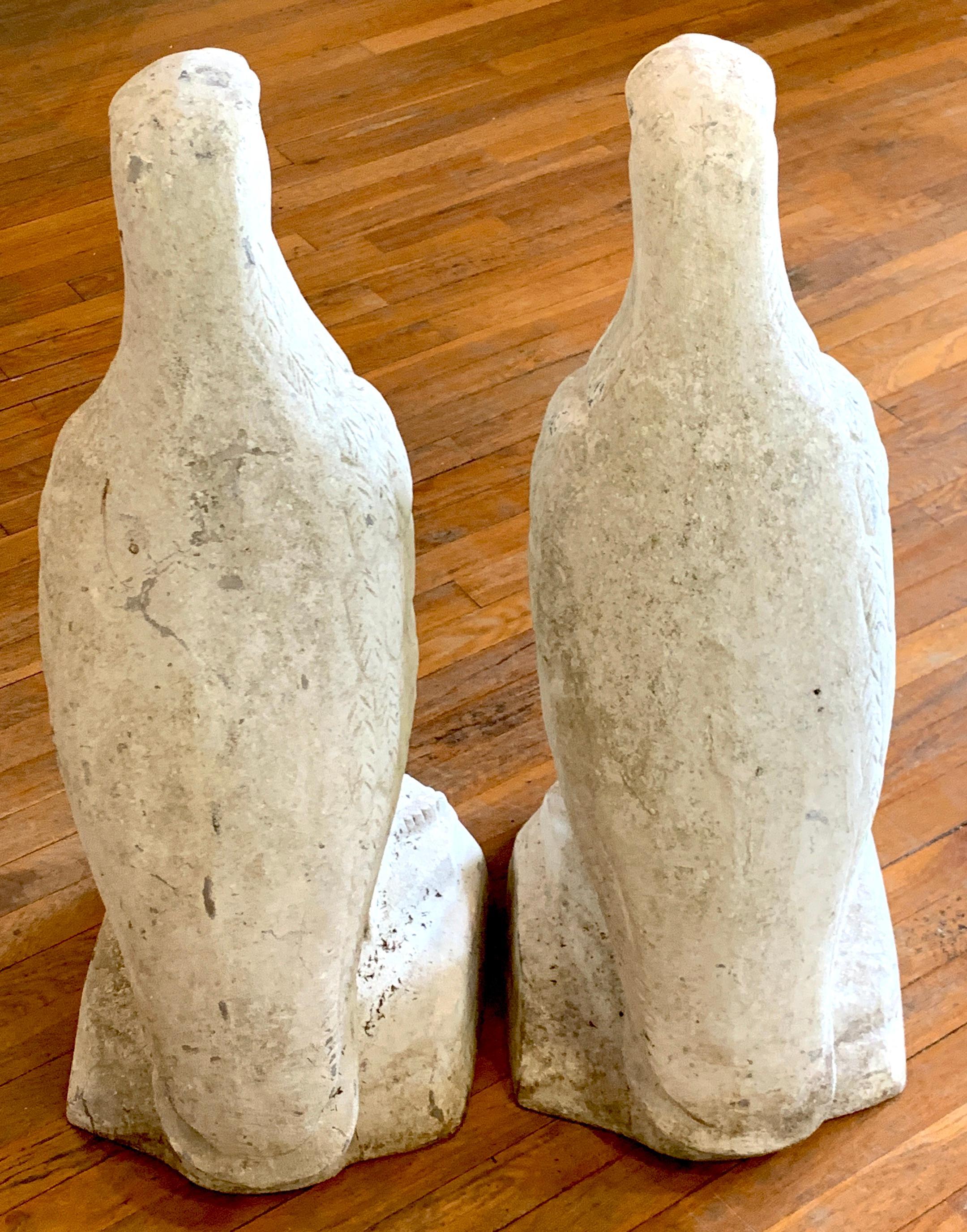Patinated Pair of Art Deco Cast Aluminum Seated Garden Eagles