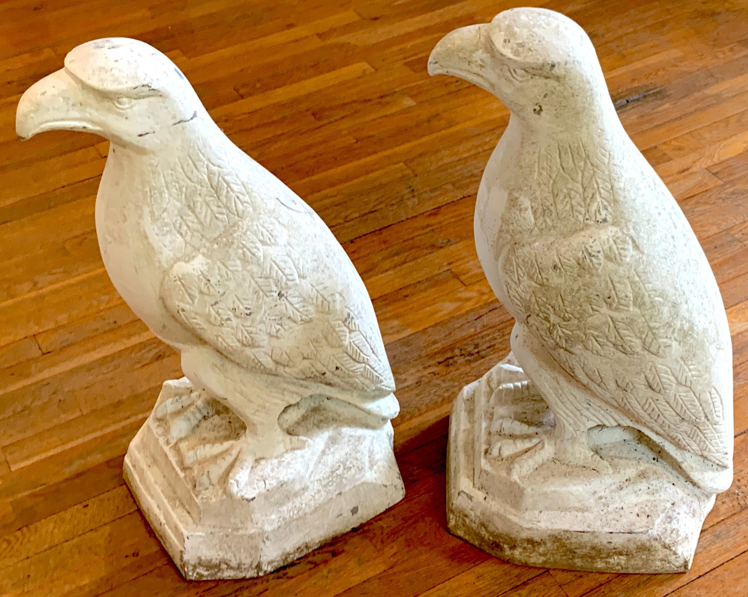 Pair of Art Deco Cast Aluminum Seated Garden Eagles In Good Condition In West Palm Beach, FL