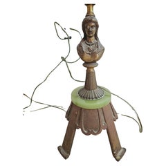 Art Deco Floor Lamps Cast Brass Figural Busts Onyx w Etched Flared Amber Shades