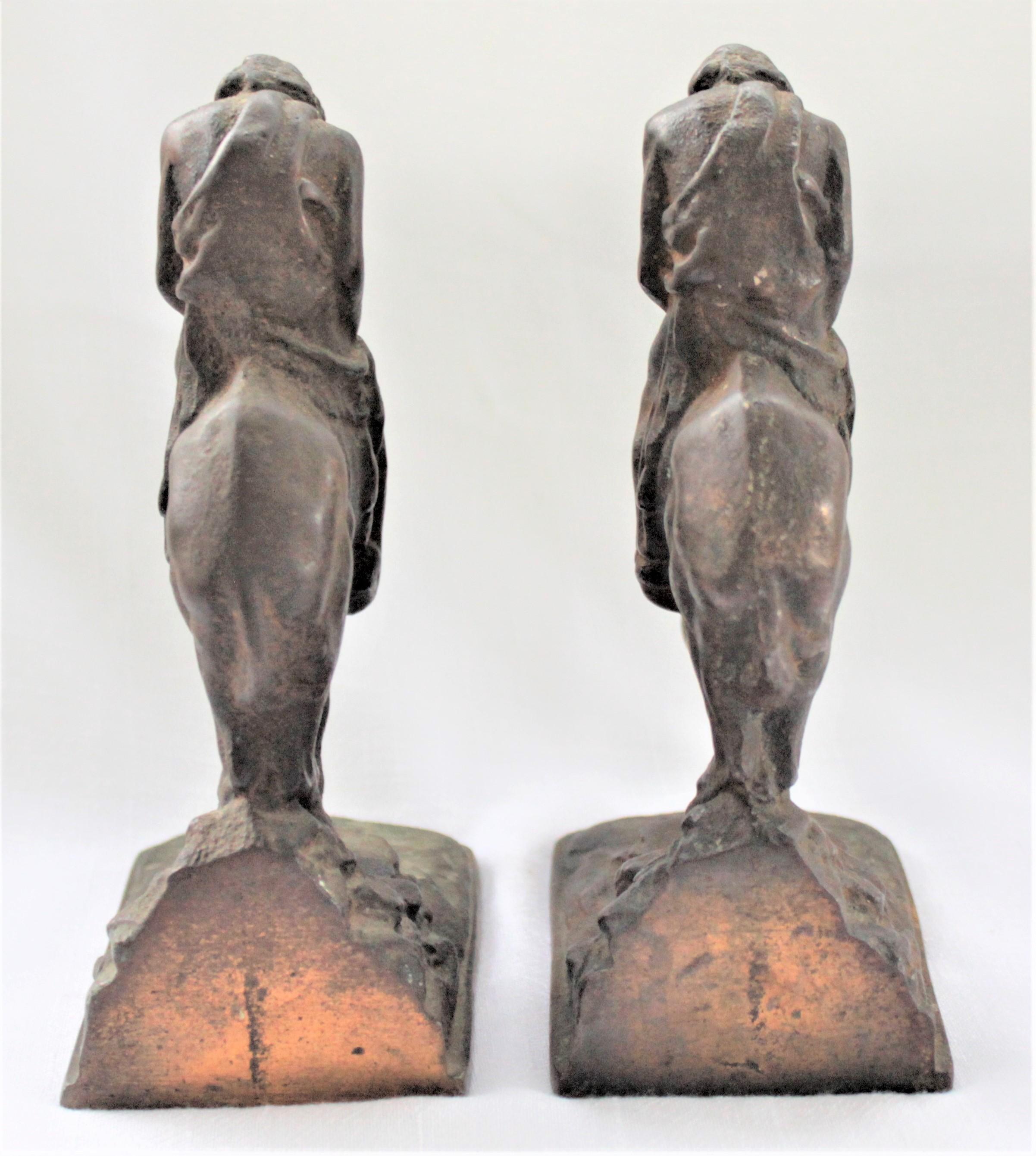 American Pair of Art Deco Cast Bronzed Metal Western Cowboy Themed Sculptural Bookends For Sale