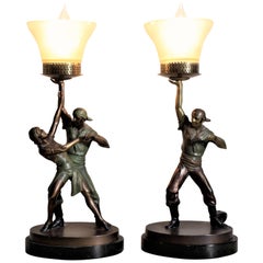 Vintage Pair of Art Deco Cast and Cold-Painted Figural Theatrical Pirate Table Lamps