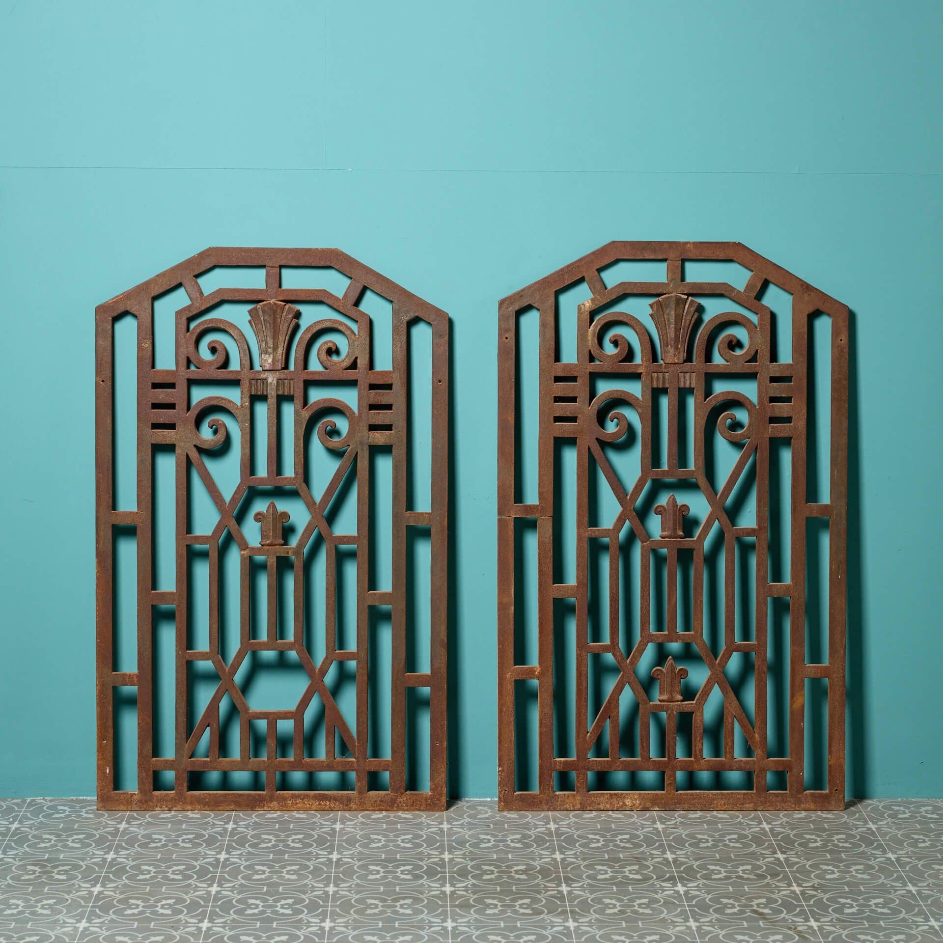 Pair of Art Deco Cast Iron Decorative Panels For Sale