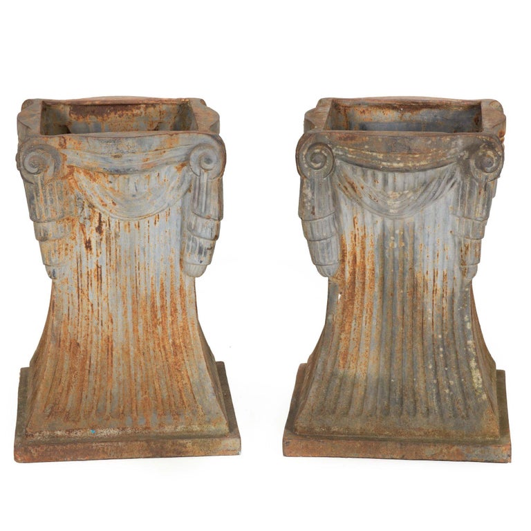 Pair of Art Deco CastIron Garden Pedestals for Urns, Planters or