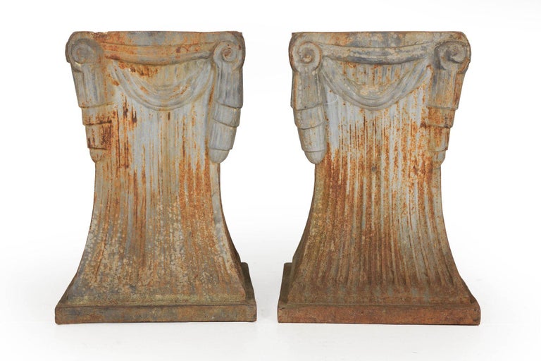Pair of Art Deco CastIron Garden Pedestals for Urns, Planters or