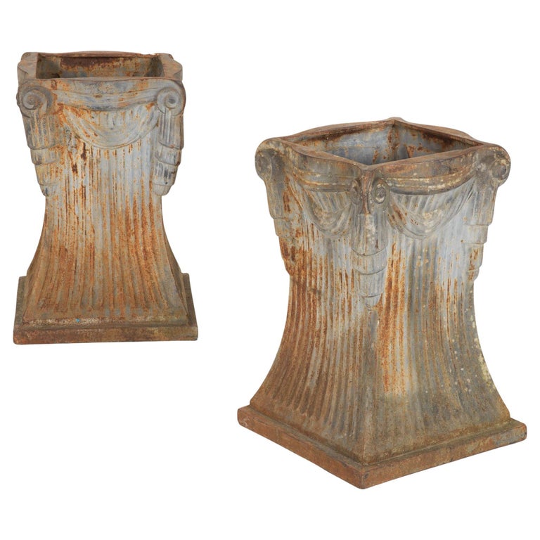 Pair of Art Deco CastIron Garden Pedestals for Urns, Planters or