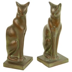 Paar siamanische Katzen-Buchstützen im Art déco-Stil