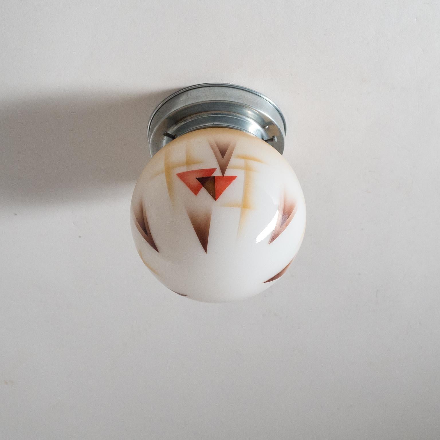 Pair of Art Deco Ceiling or Wall Lights, circa 1930, Enameled Glass 2