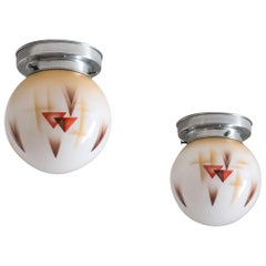 Pair of Art Deco Ceiling or Wall Lights, circa 1930, Enameled Glass