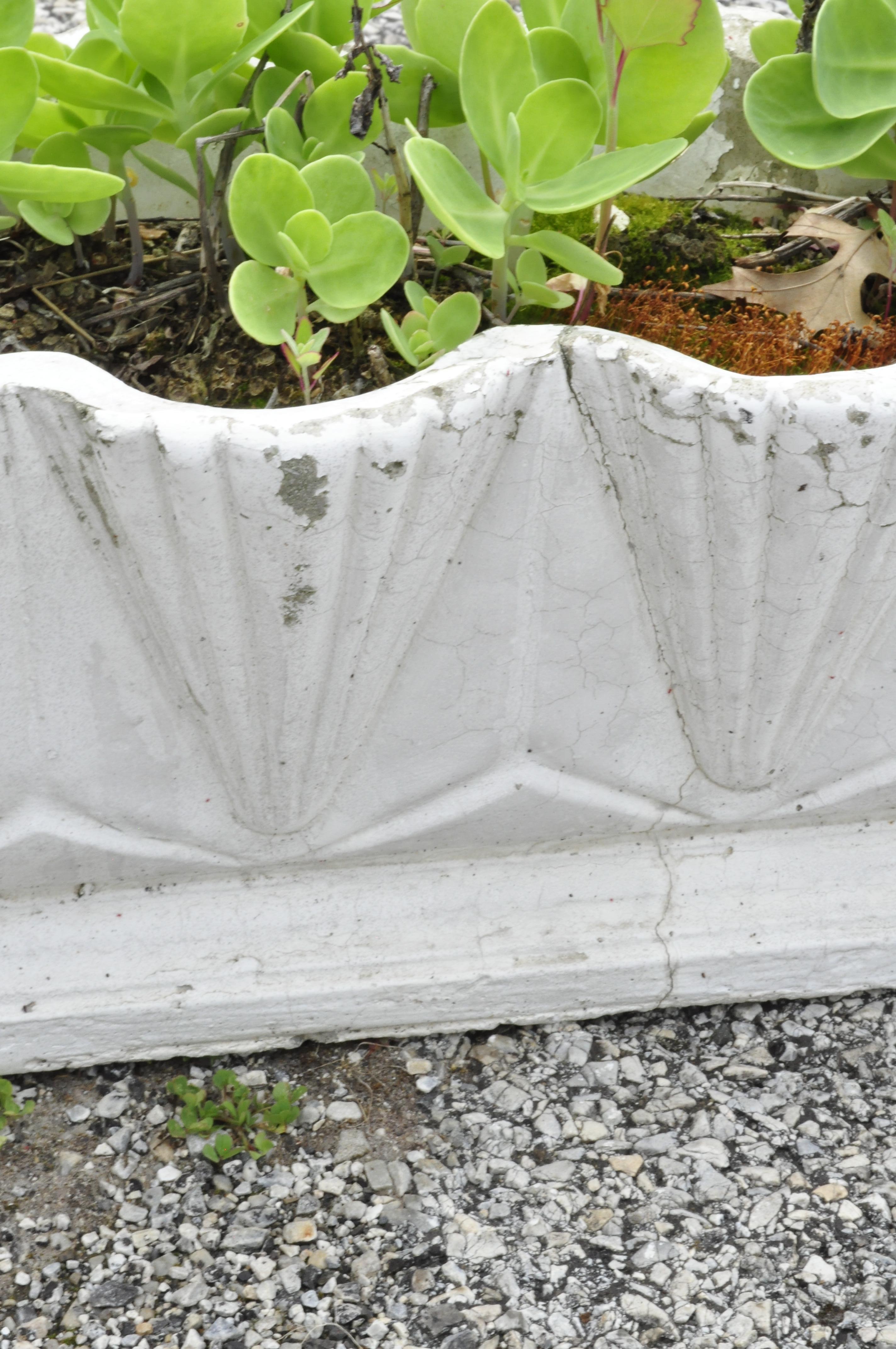 French Pair of Art Deco Cement Concrete Stone Geometric Garden Planters Plant Pot For Sale