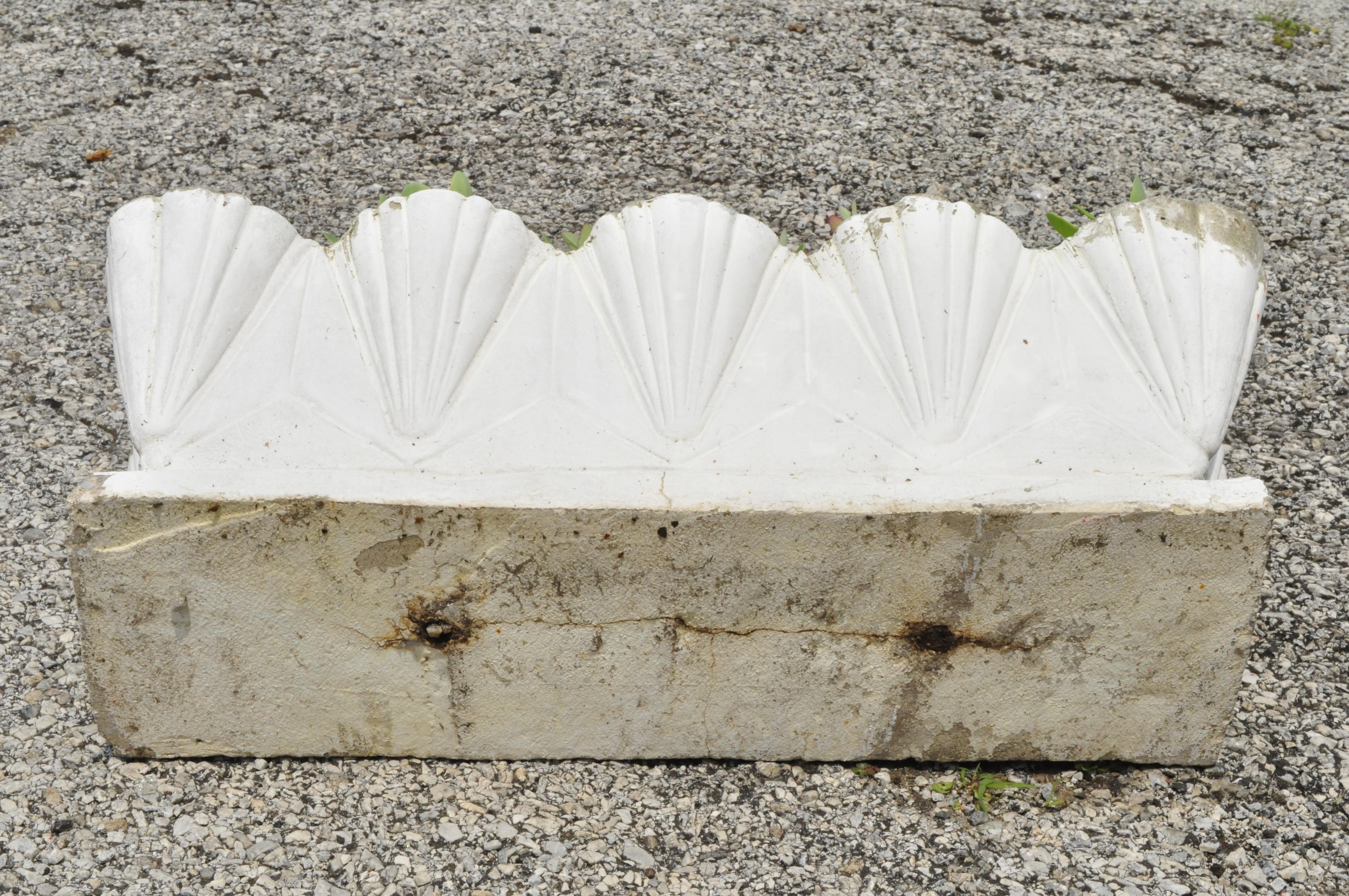 Pair of Art Deco Cement Concrete Stone Geometric Garden Planters Plant Pot In Good Condition For Sale In Philadelphia, PA