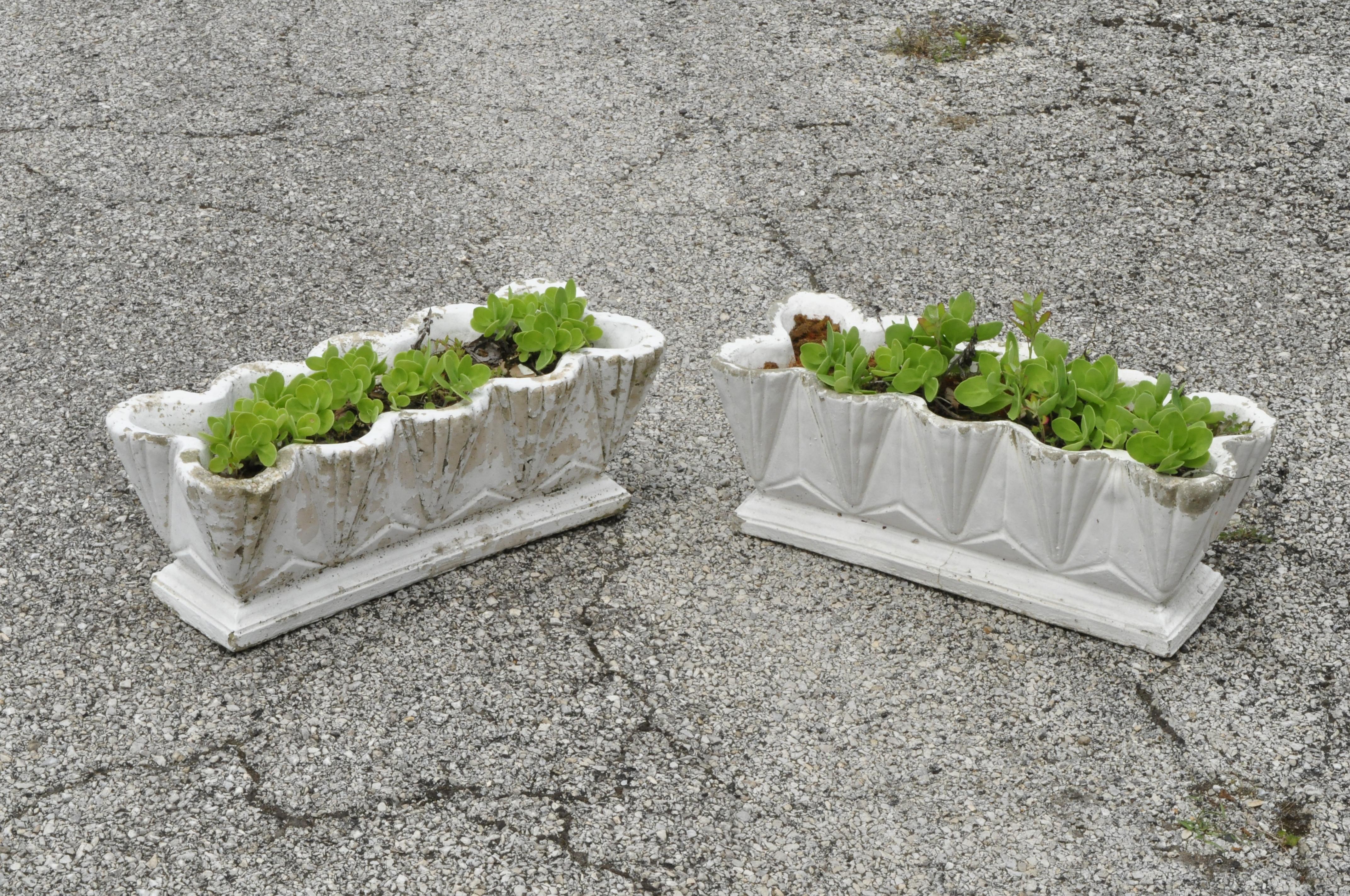 20th Century Pair of Art Deco Cement Concrete Stone Geometric Garden Planters Plant Pot For Sale