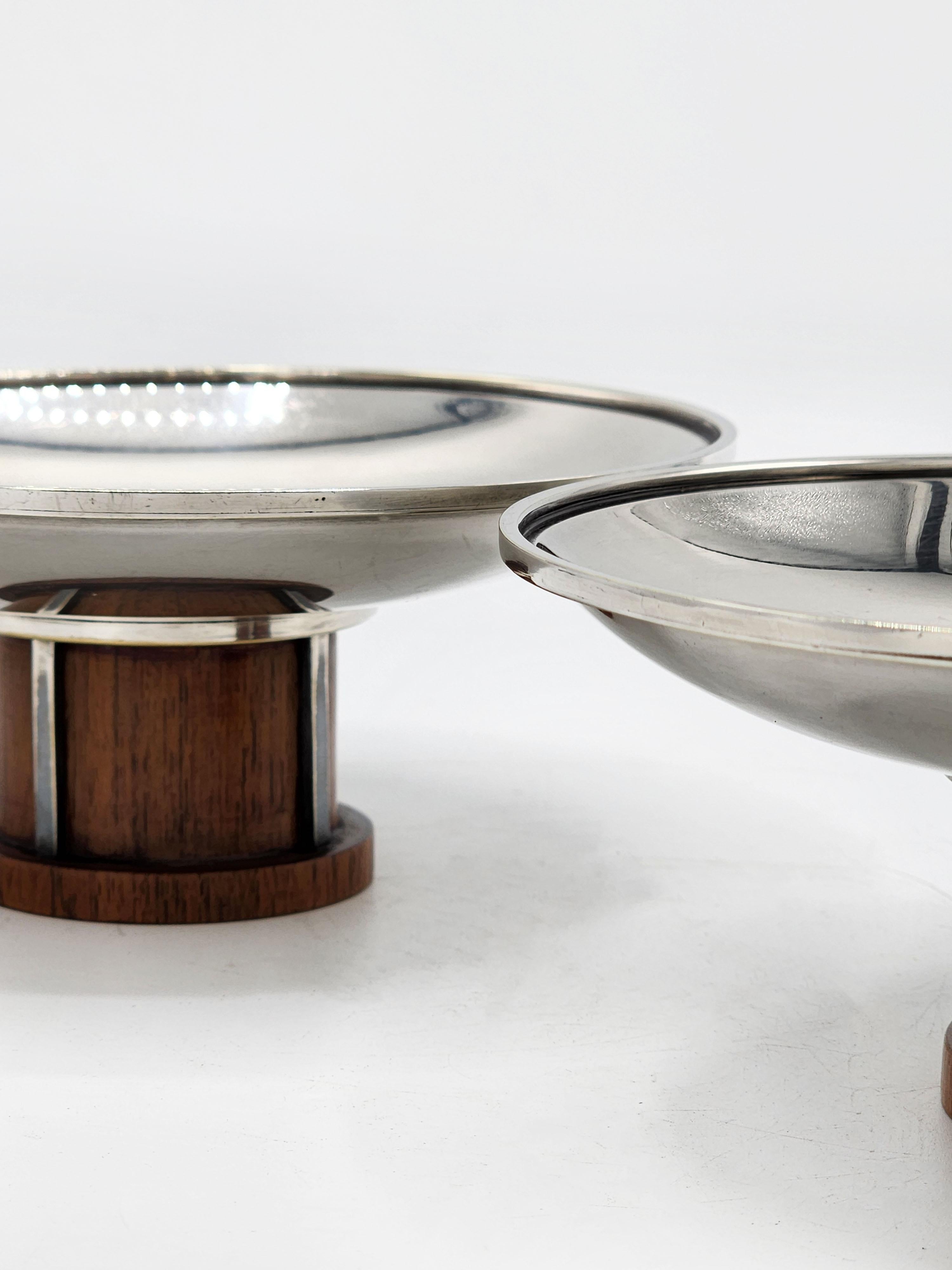 Pair of Art Deco Centerpieces in Silver Metal and Wood from Bafico, France In Good Condition For Sale In Autonomous City Buenos Aires, CABA