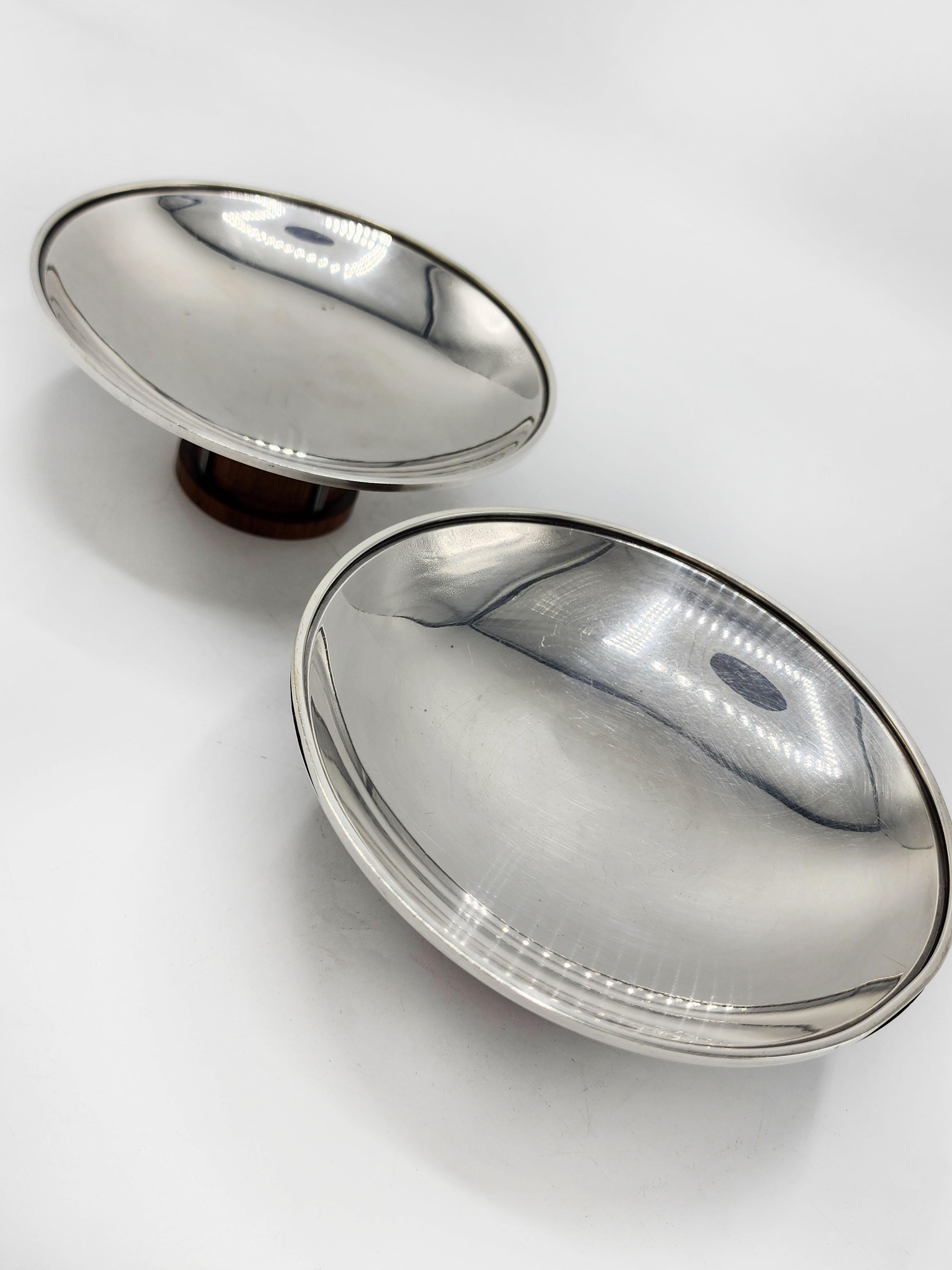 Pair of Art Deco Centerpieces in Silver Metal and Wood from Bafico, France For Sale 4