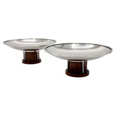 Pair of Art Deco Centerpieces in Silver Metal and Wood from Bafico, France