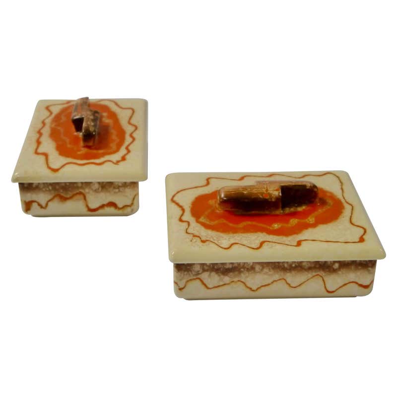 Pair of Painted Decorative Ceramic Boxes Tripod Eggs For Sale at 1stDibs