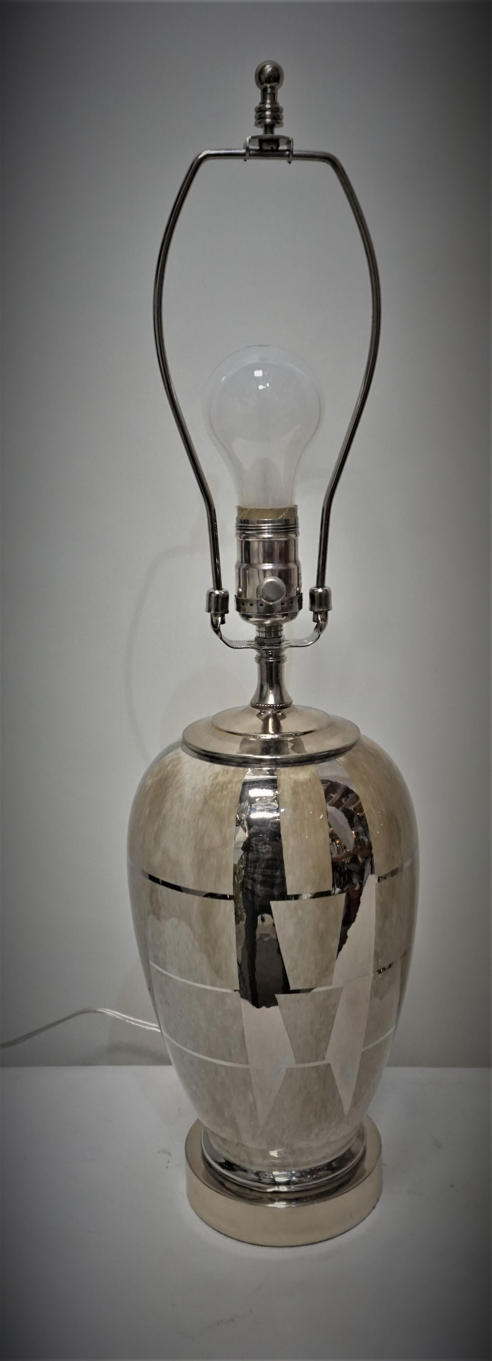 Pair of Art Deco Ceramic Silver and Beige Color Table Lamps For Sale 1