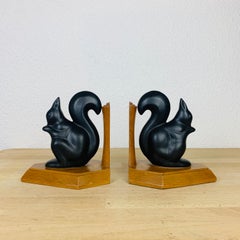Pair of Art Deco ceramic Squirrels bookends, 1940's, France, animals