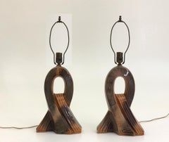 Pair of Art Deco Ceramic Table Lamps with Ribbon Motif