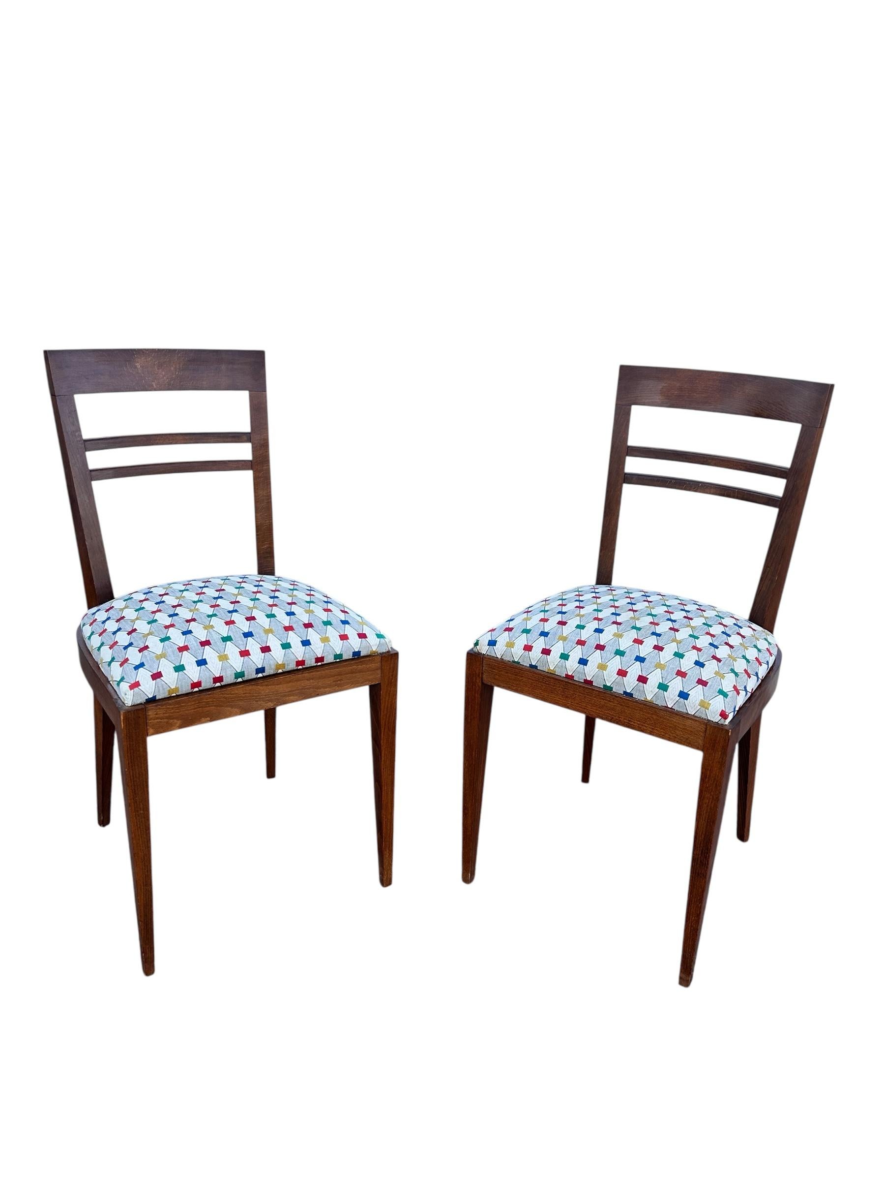 Beautiful chairs realised at the Gauthier Poinsignon atelier in Nancy , France 
Modernist line that could fit any interior.
The chairs were recently upholstered with a graphic fabric.