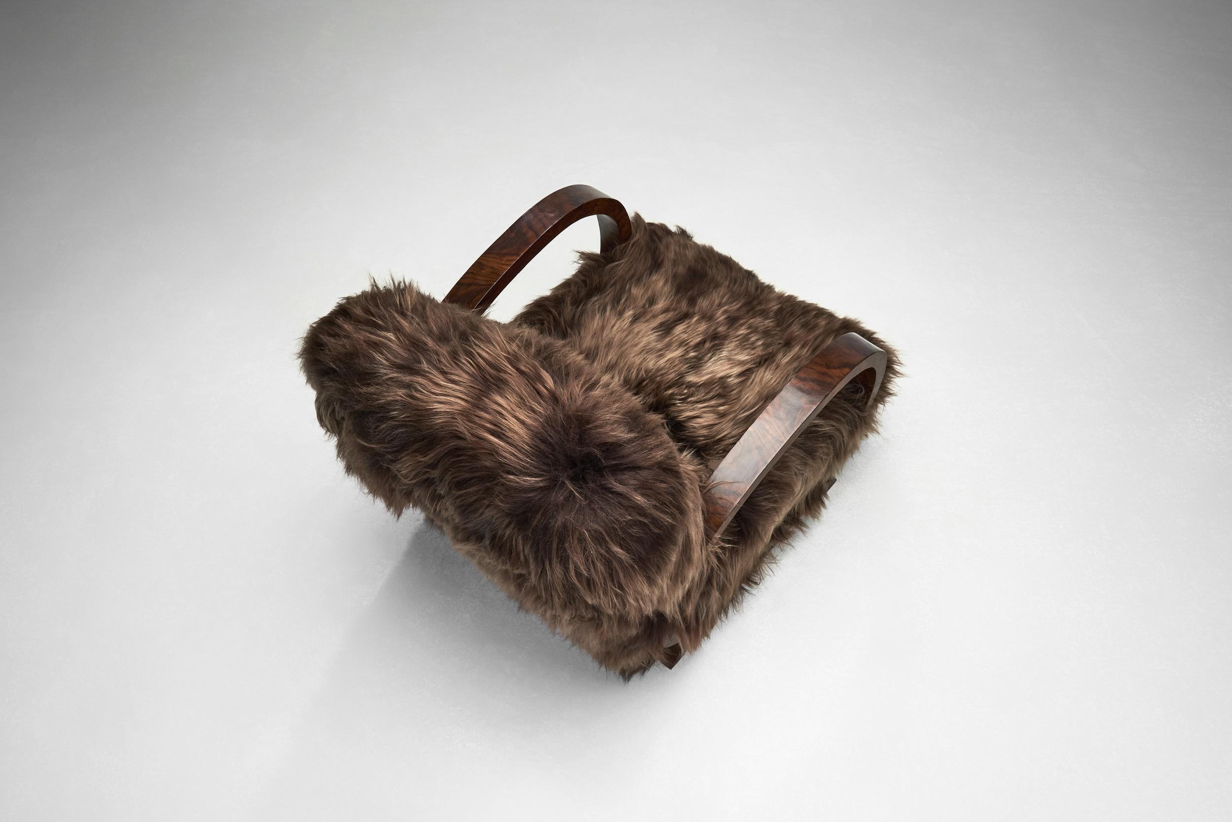 Pair of Art Deco Chairs in Longhair Sheepskin, Europe Mid 20th Century For Sale 6