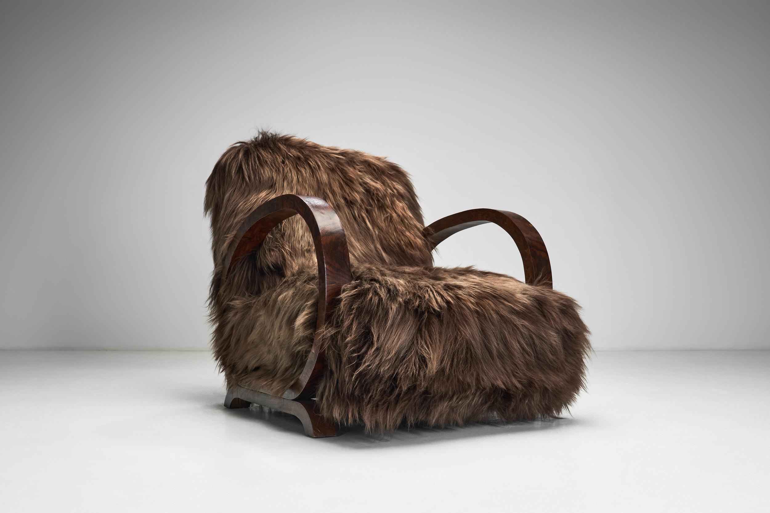 Pair of Art Deco Chairs in Longhair Sheepskin, Europe Mid 20th Century For Sale 2