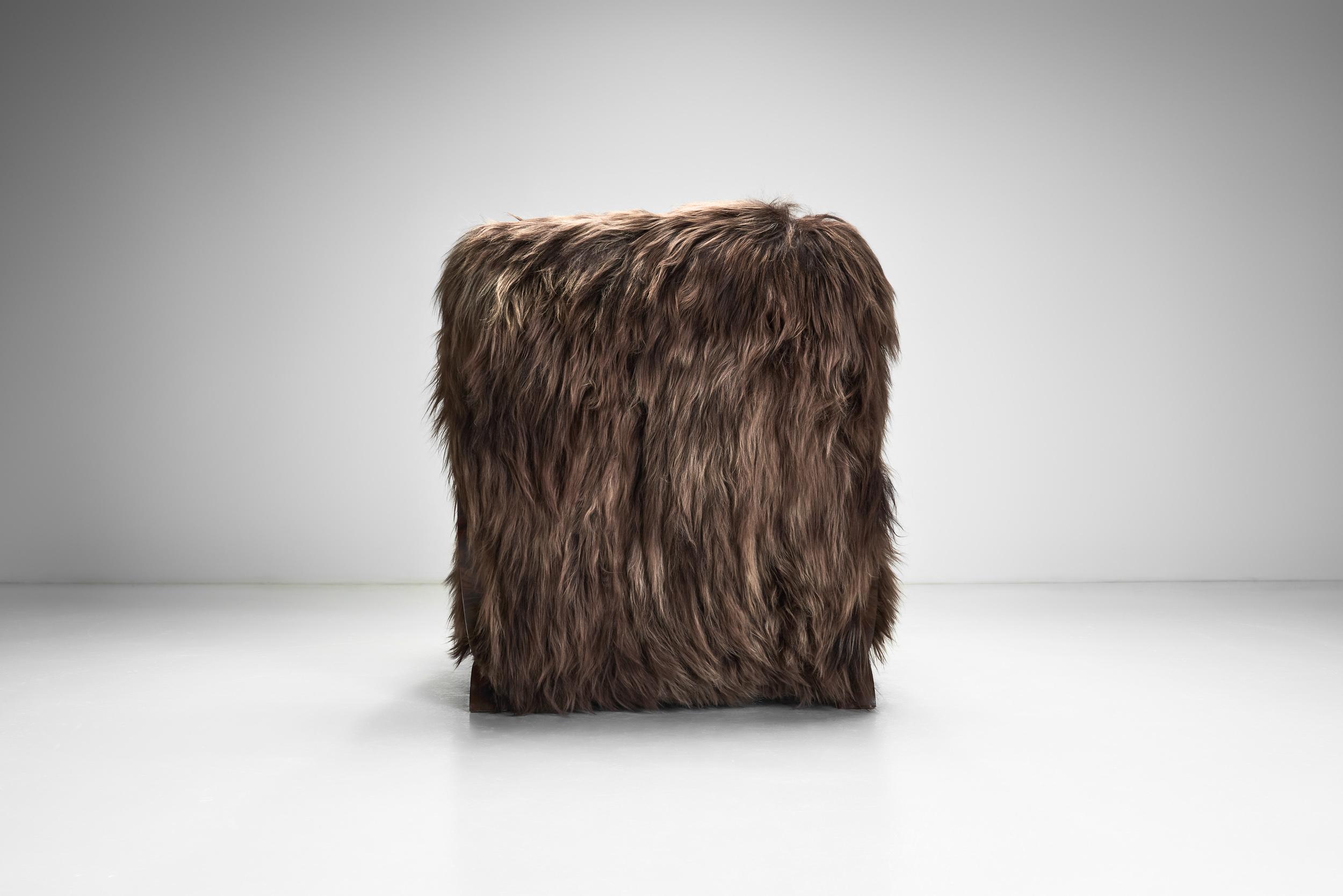 Pair of Art Deco Chairs in Longhair Sheepskin, Europe Mid 20th Century For Sale 4