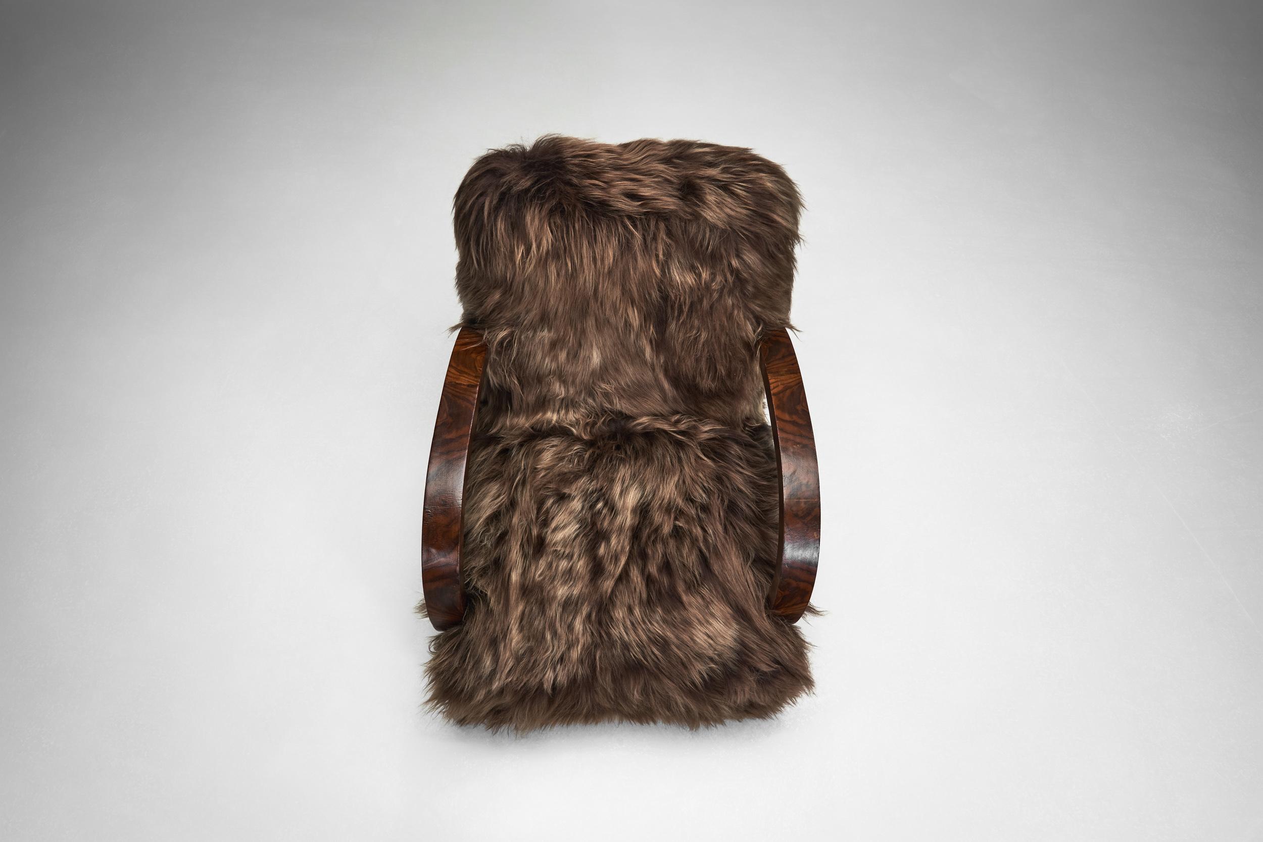 Pair of Art Deco Chairs in Longhair Sheepskin, Europe Mid 20th Century For Sale 5