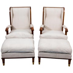 Pair of Art Deco Chairs with Ottomans