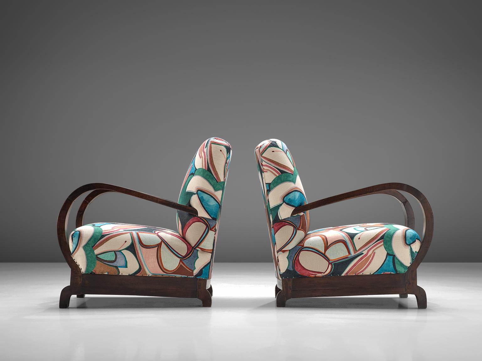 European Pair of Art Deco Chairs Reupholstered with a Floral Dedar Fabric