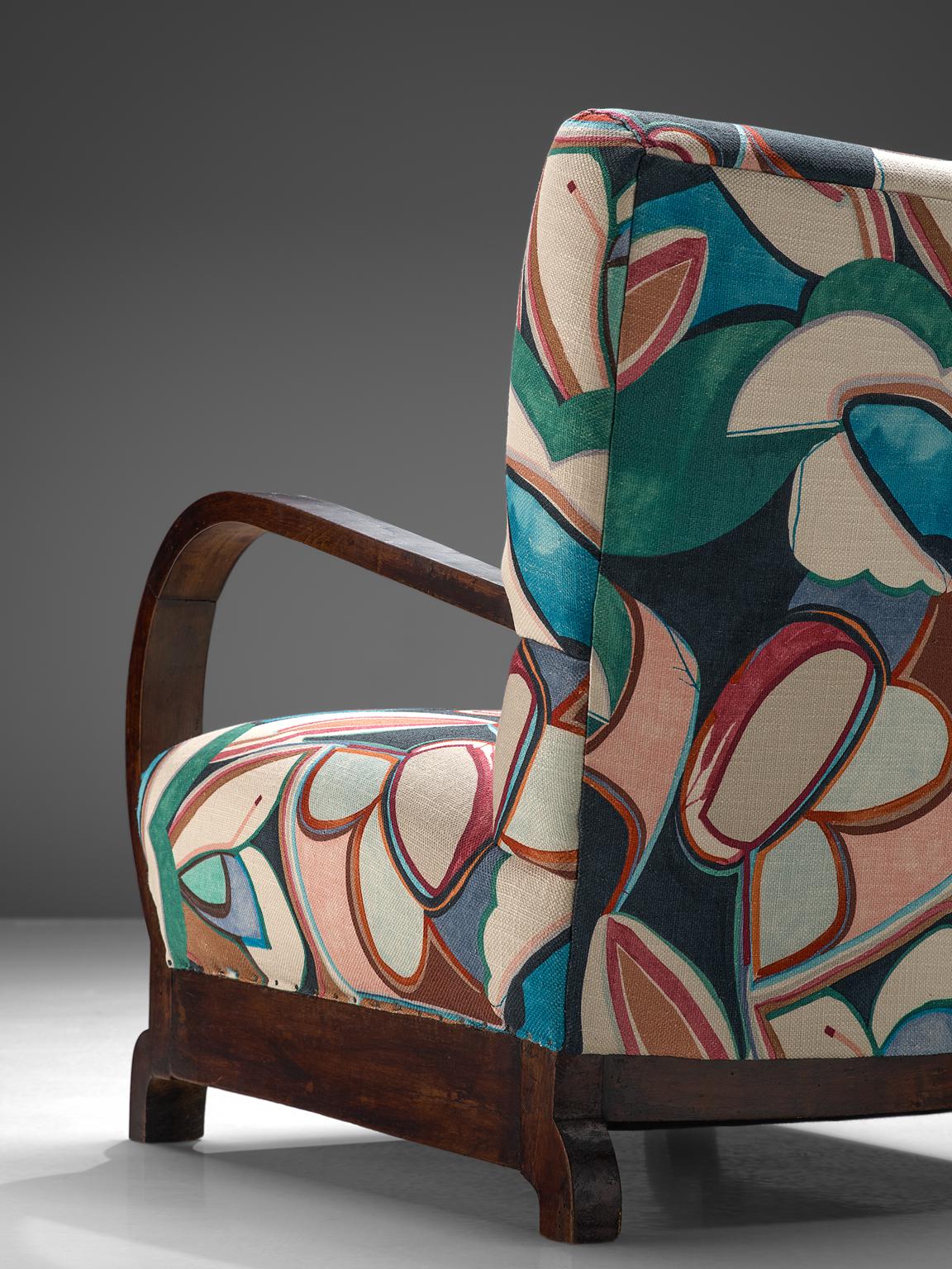 Mid-20th Century Pair of Art Deco Chairs Reupholstered with a Floral Dedar Fabric