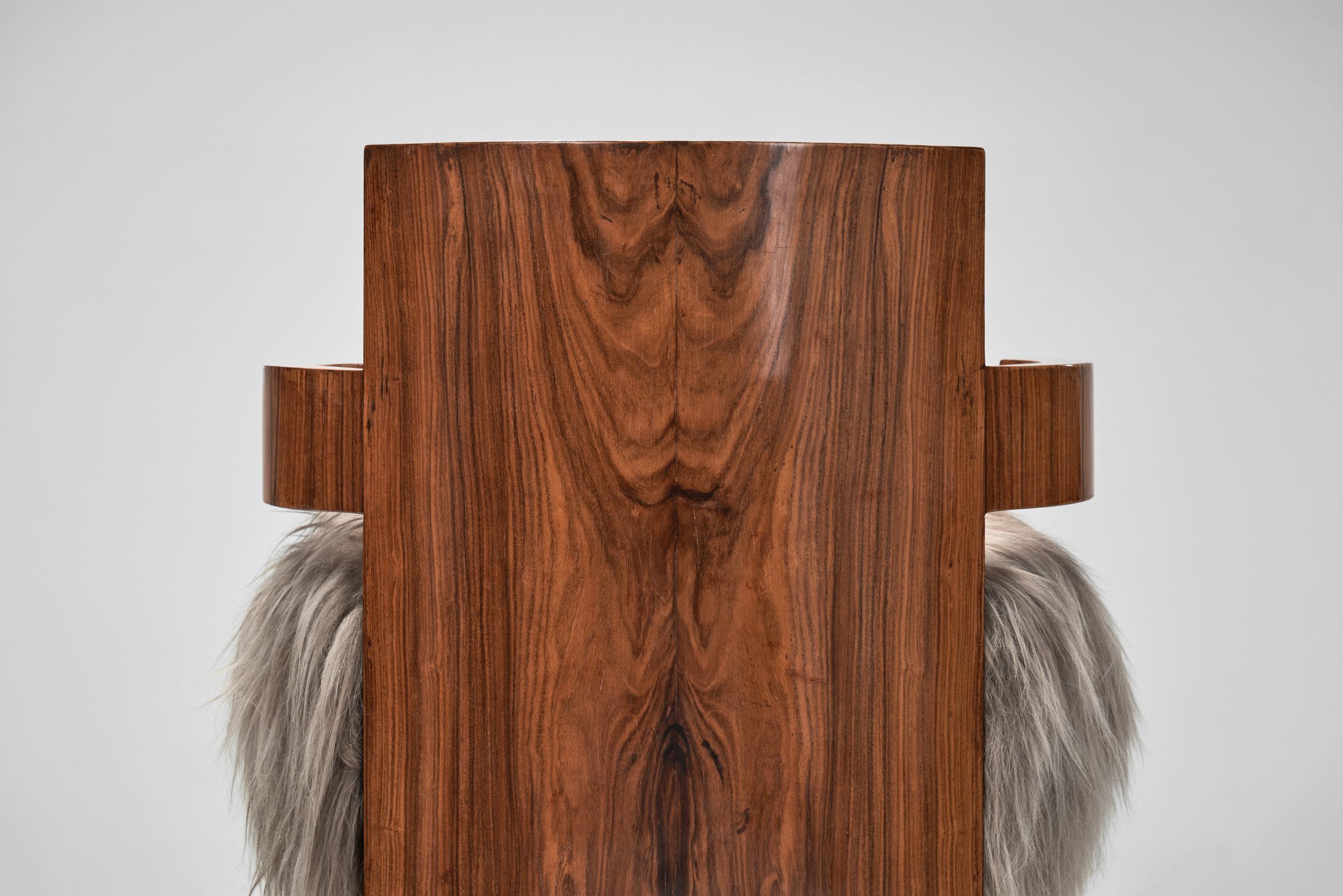 Pair of Art Deco Chairs with Seats in Longhair Fabric, Europe 1930s For Sale 8