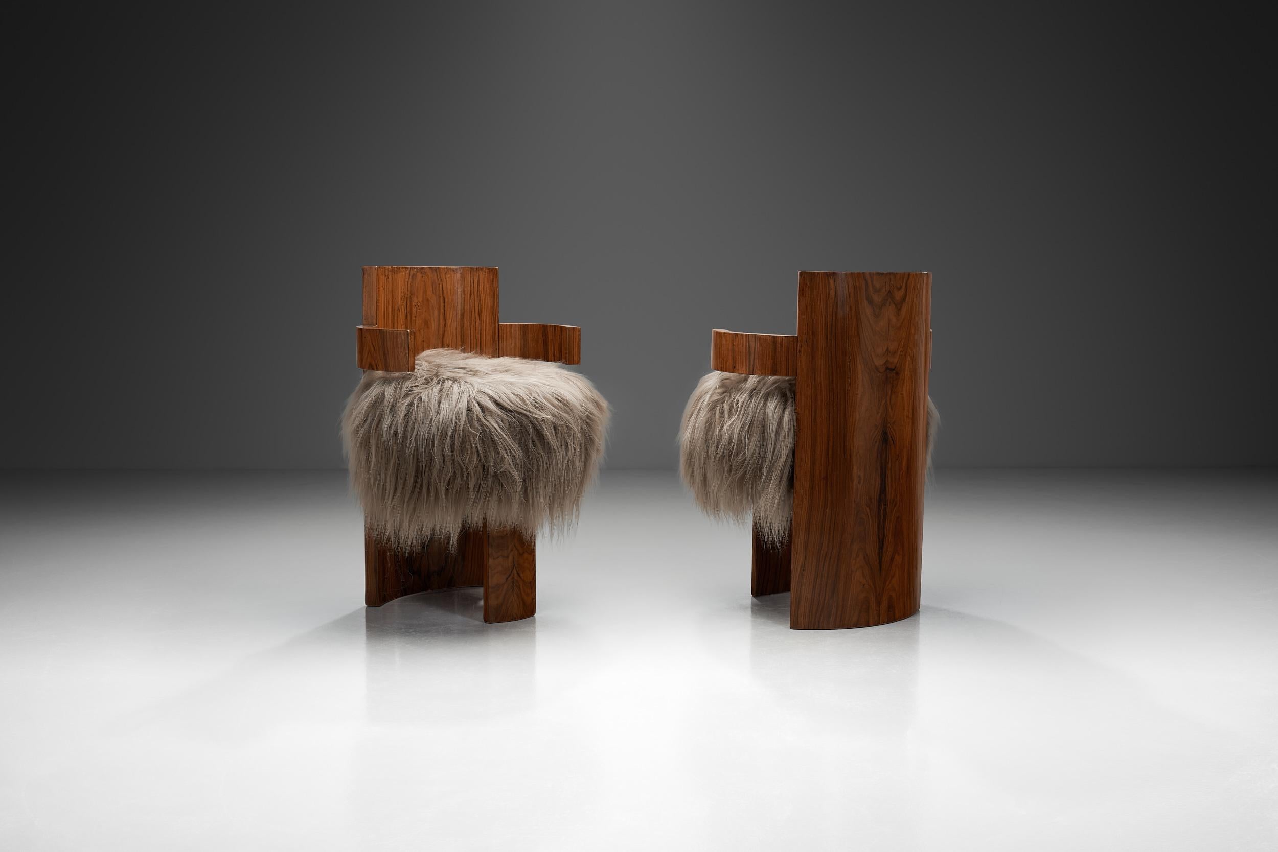 These chairs were created in 1930s Europe and beautifully showcase the unique characteristics of Art Deco, an era-defining movement in furniture design. European cabinetmakers embraced this style, and in the years between the World Wars, produced