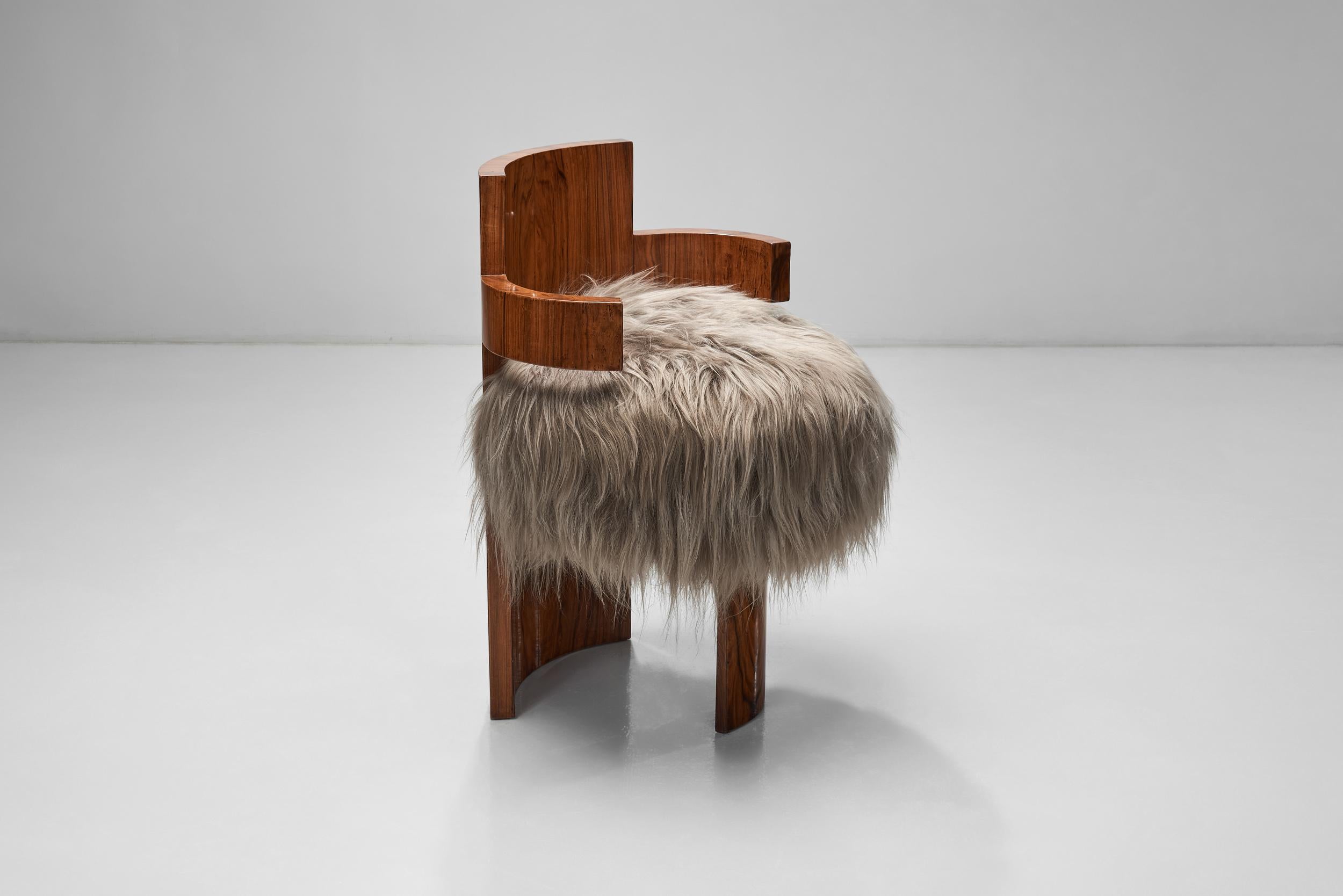 Pair of Art Deco Chairs with Seats in Longhair Fabric, Europe 1930s For Sale 1