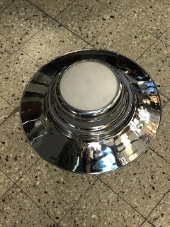 Pair of Art Deco Chandeliers in Opaline and Chrome, Style, 1935