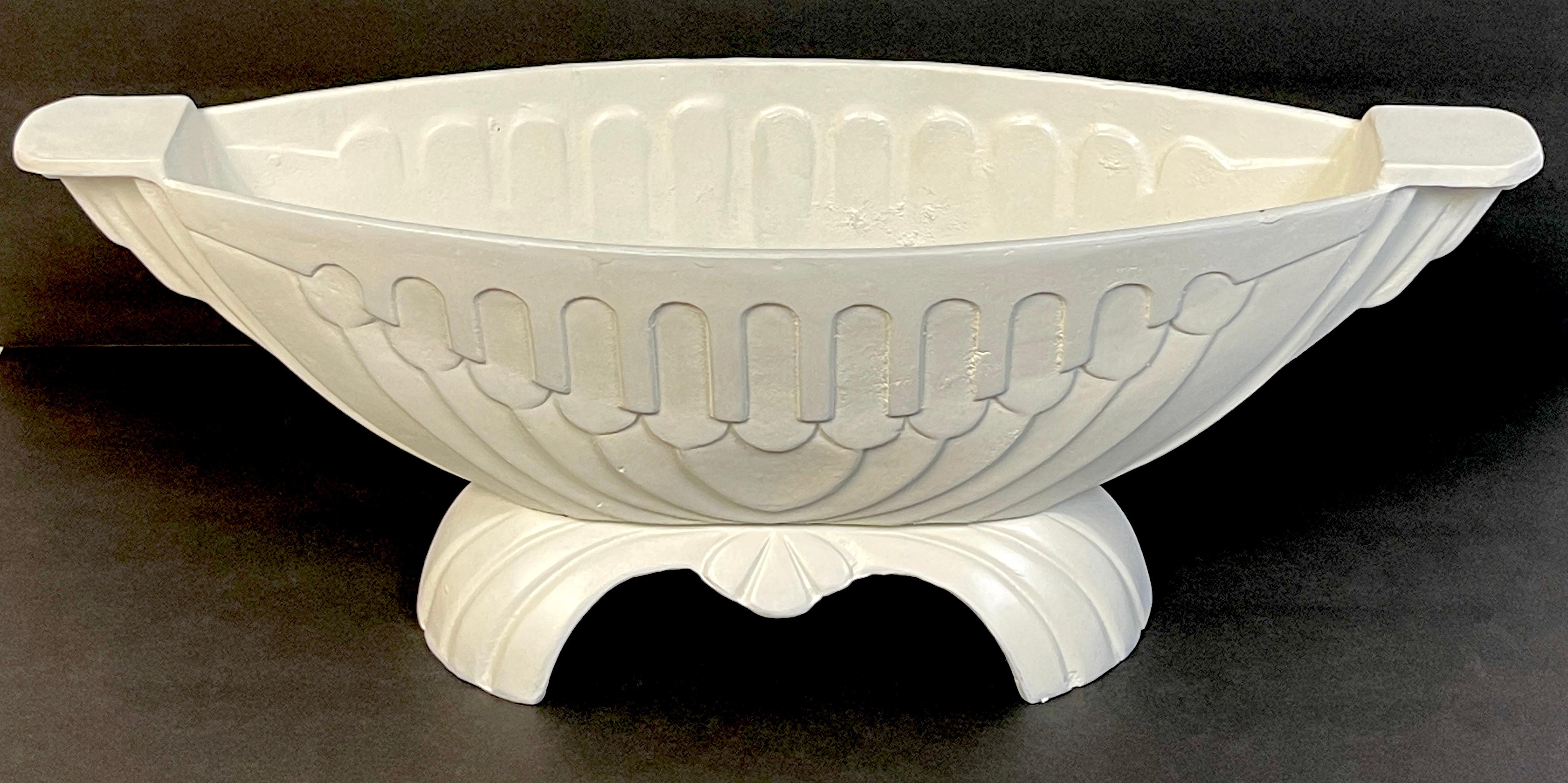 20th Century Pair of Art Deco Channeled & Arch Design Oval Garden Urns For Sale