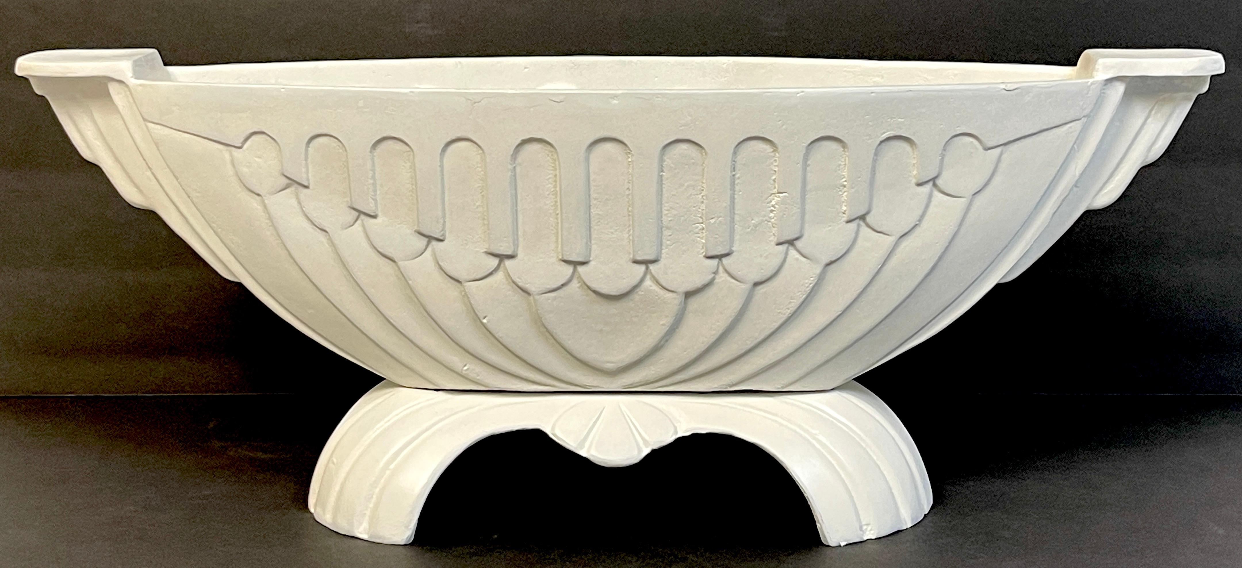 Pair of Art Deco Channeled & Arch Design Oval Garden Urns For Sale 1