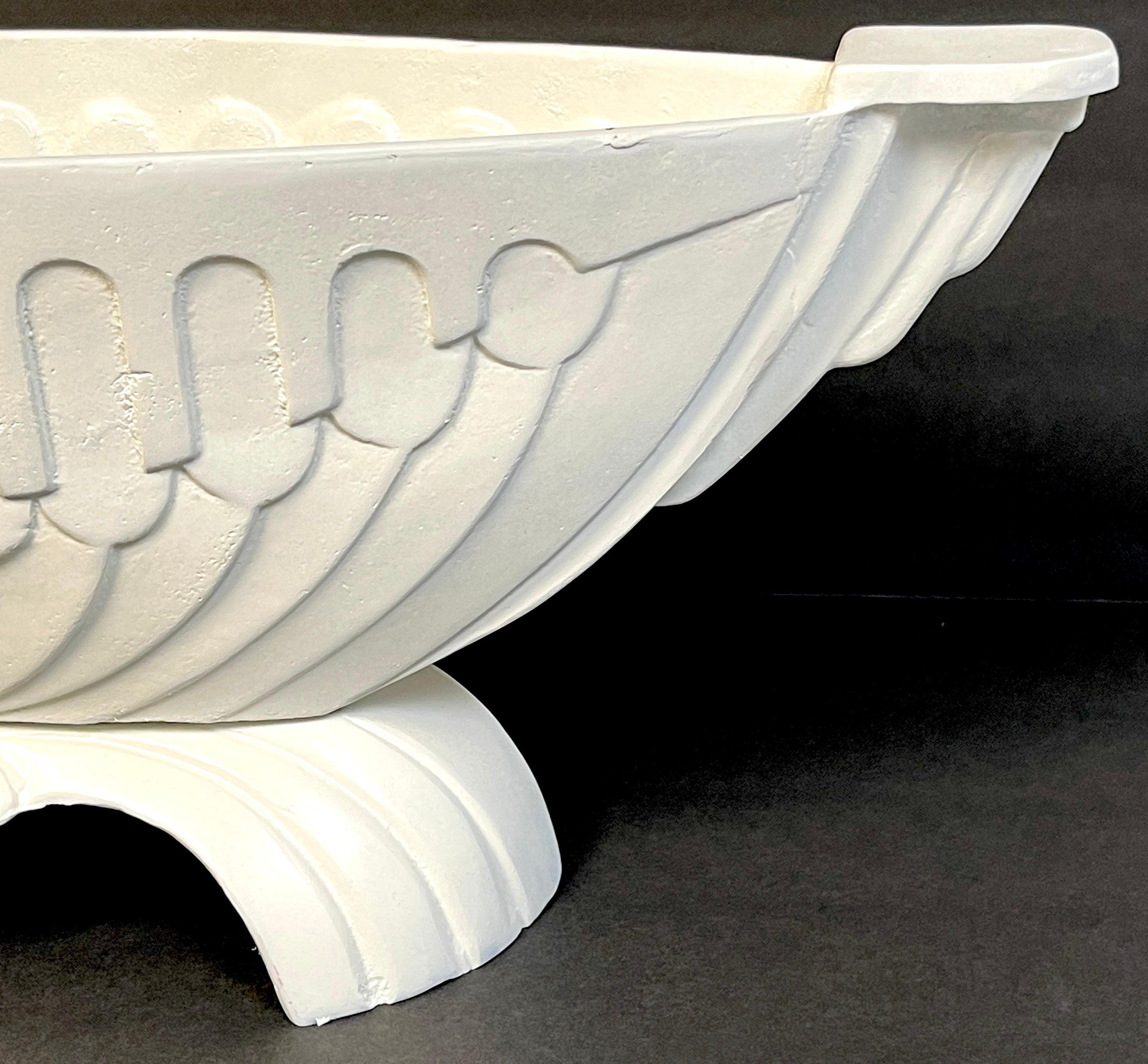 Pair of Art Deco Channeled & Arch Design Oval Garden Urns For Sale 2