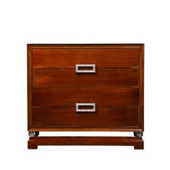 Pair of Art Deco Chests in Walnut with Rectangular Polished Nickel Pulls