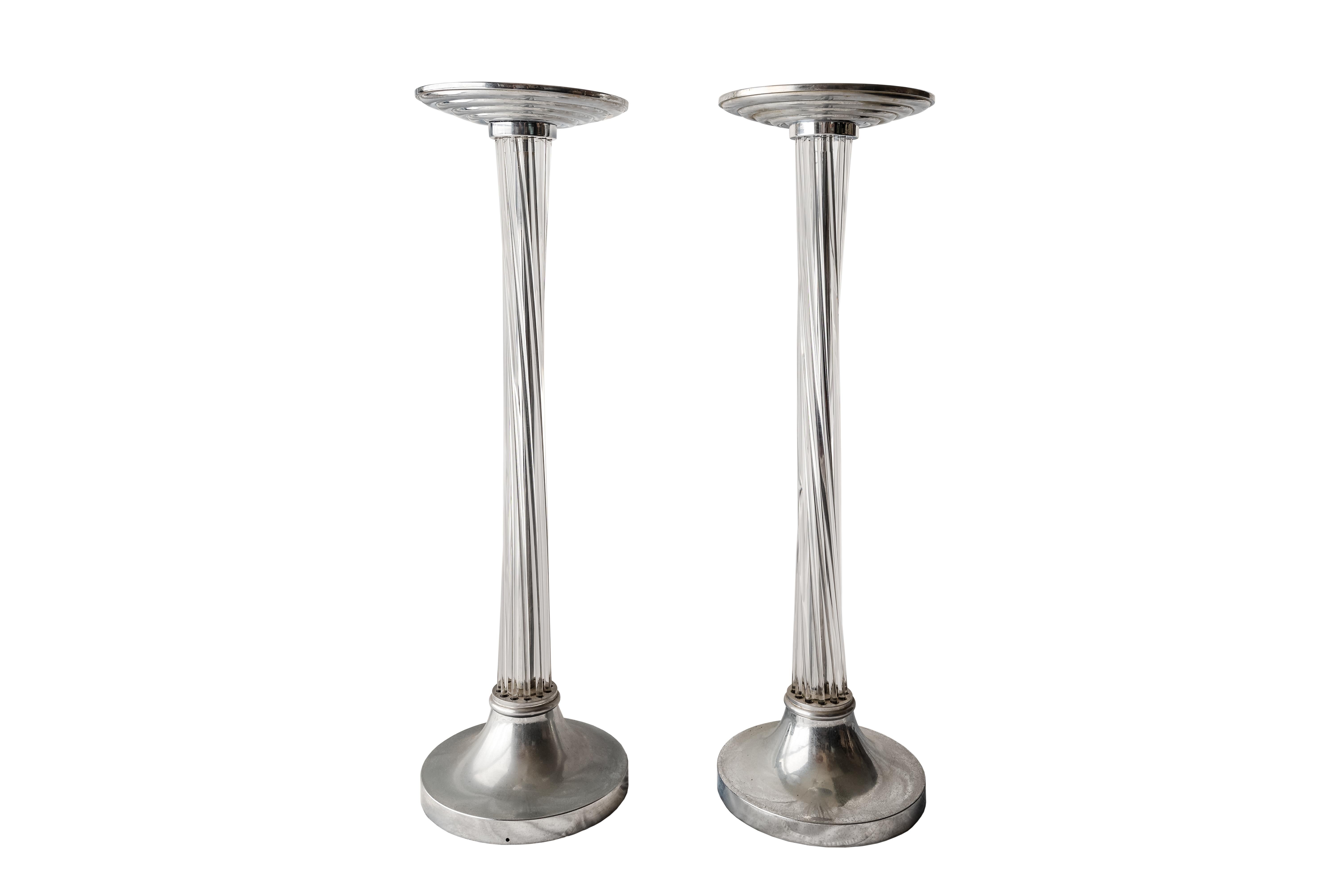 French Art Deco Chrome and Acrylic Pedestals Stands Columns, 1930