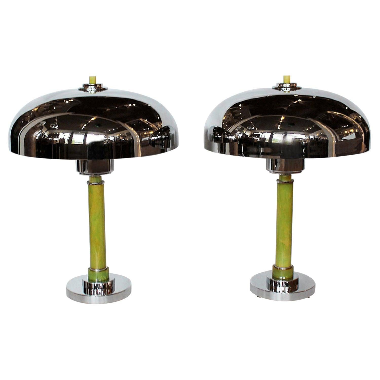 Pair of Art Deco Chrome and Bakelite Dome Lamps Some Replacement Parts